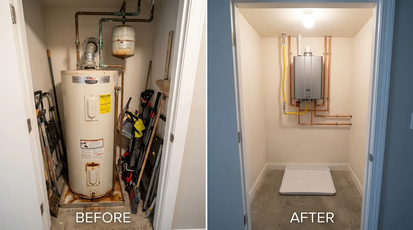 Tank water heater versus wall-mounted tankless unit comparison for Fairfield, CT homeowners